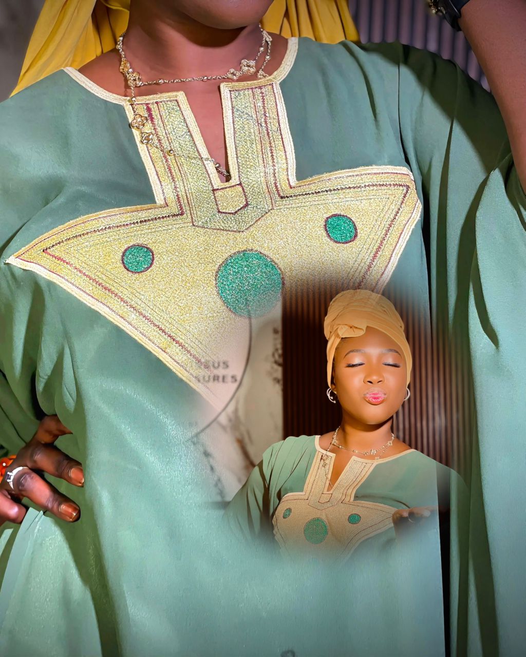 Kaftan Jade, plastron d'or